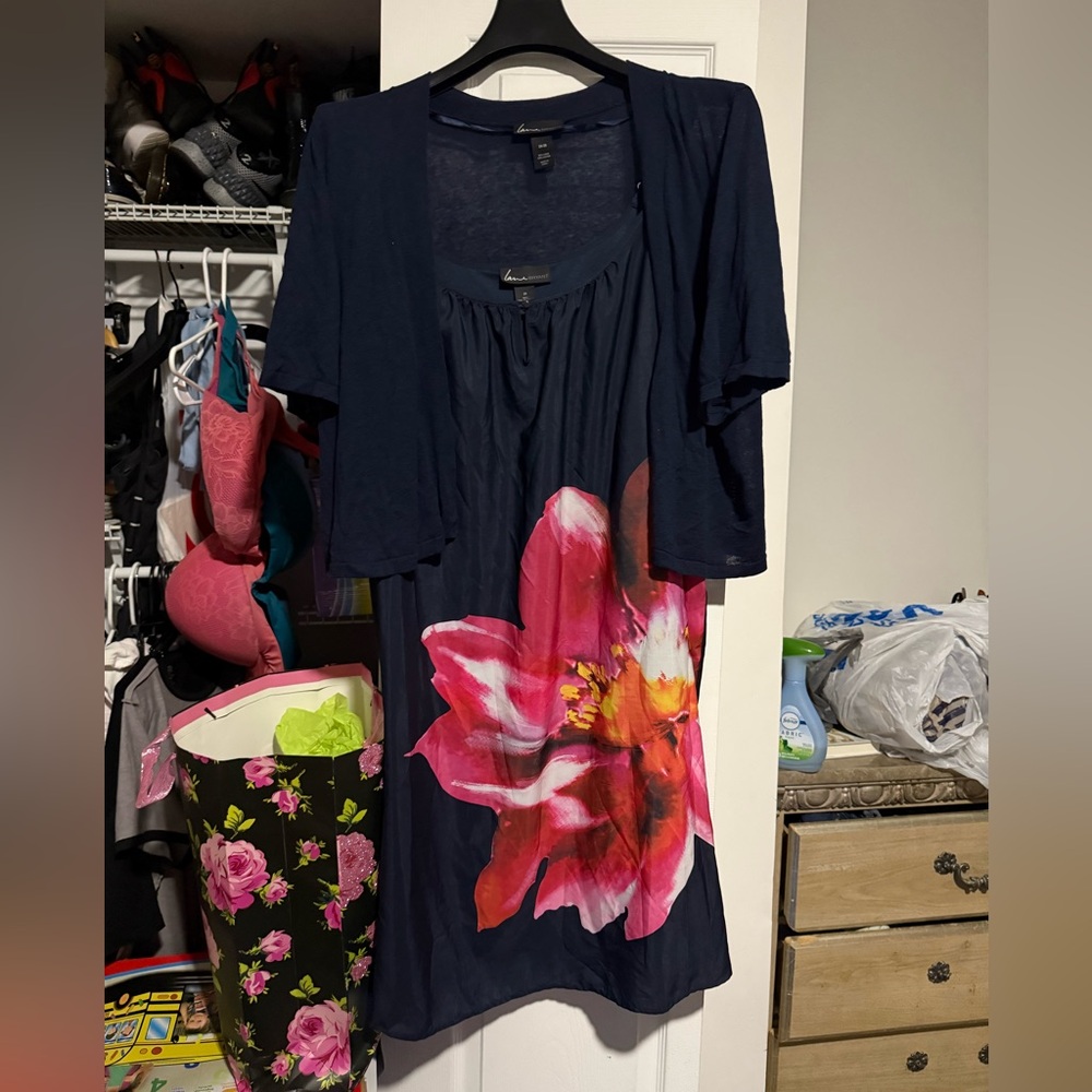 Lane Bryant Navy and Pink Floral Dress